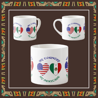 Vlaggen van Mexico en de VS Hart Mijn Land Mijn Er Espresso Kop