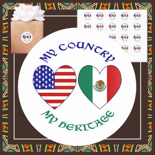 Vlaggen van Mexico en de VS Hart Mijn Land Mijn Er Ronde Sticker
