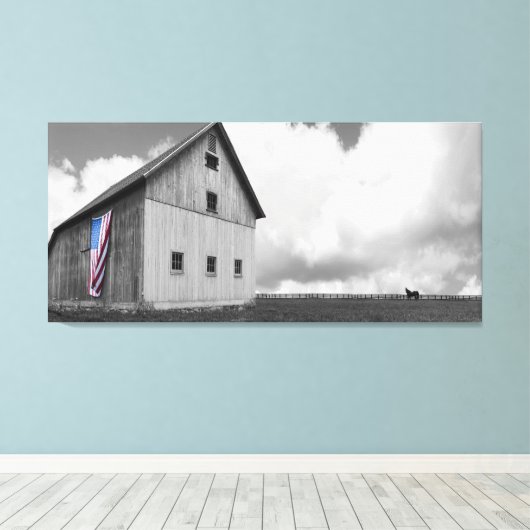 Vlaggen van onze boeren - Barn met Amerikaanse vla Canvas Afdruk (Insitu (Houten vloer))