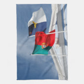 vlaggen van Portugal en de Azoren Theedoek (Verticaal)