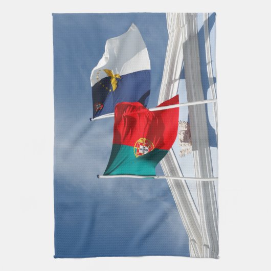 vlaggen van Portugal en de Azoren Theedoek (Verticaal)