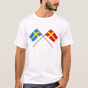 Vlaggen van Zweden en Skåneland landskap T-shirt