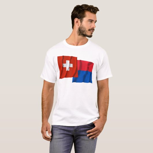 Vlaggen van Zwitserland en Ticino T-shirt (Voorkant volledig)