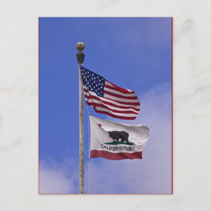 Vlaggen: VS en staat Californië Briefkaart