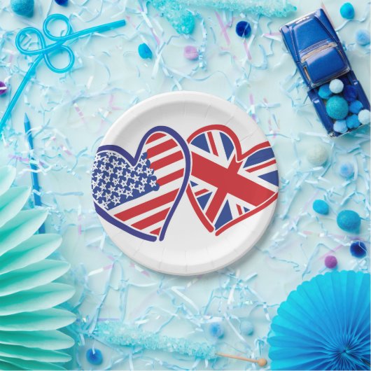 Vlaggenharten uit de VS en het VK Papieren Bordje (Feest)