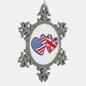 Vlaggenharten uit de VS en het VK Tin Sneeuwvlok Ornament (Links)
