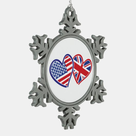 Vlaggenharten uit de VS en het VK Tin Sneeuwvlok Ornament (Links)