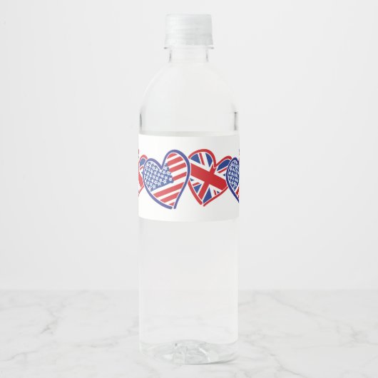 Vlaggenharten uit de VS en het VK Waterfles Etiket (Voorkant)