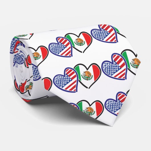 Vlaggenharten uit de VS en Mexico Stropdas (Opgerold)