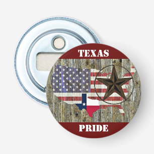 Vlaggenkaart van de Texas Lone Star-staat Button Flesopener