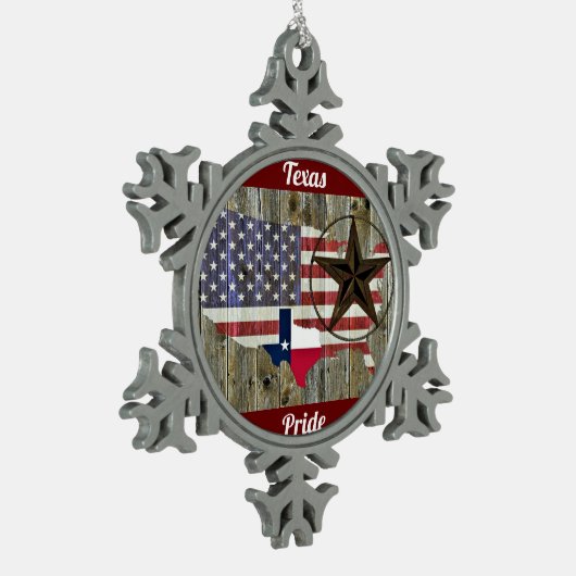 Vlaggenkaart van de Texas Lone Star-staat Tin Sneeuwvlok Ornament (Links)