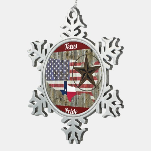 Vlaggenkaart van de Texas Lone Star-staat Tin Sneeuwvlok Ornament (Rechts)