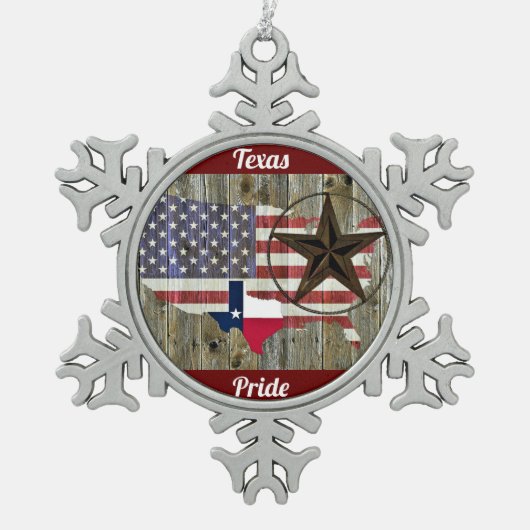 Vlaggenkaart van de Texas Lone Star-staat Tin Sneeuwvlok Ornament (Voorkant)