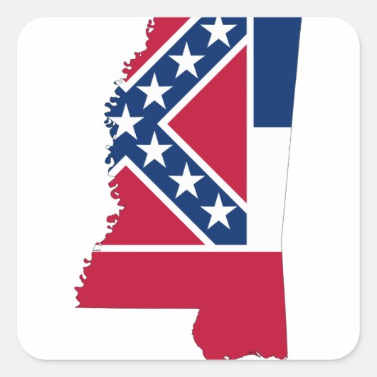 Vlaggenkaart van Mississippi Vierkante Sticker (Voorkant)