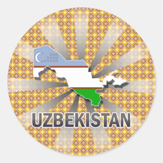 Vlaggenkaart van Oezbekistan 2.0 Ronde Sticker (Voorkant)