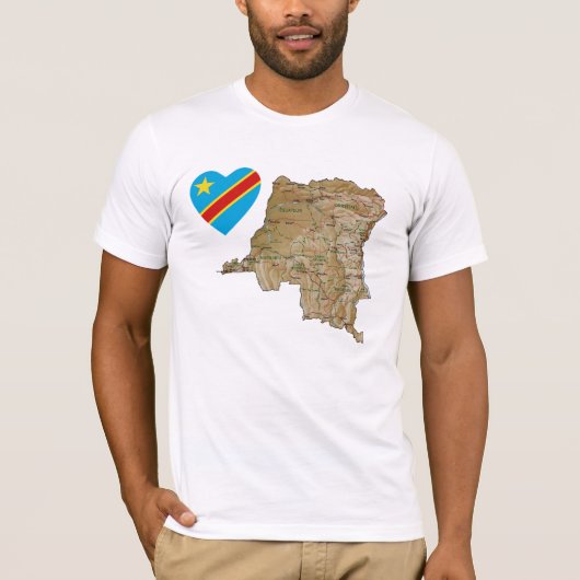 Vlaggenkop Congo-Kinshasa en kaart T-Shirt (Voorkant)