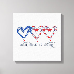 Vlaggenpatriottische harten 4 juli Sweet Land o Canvas Afdruk