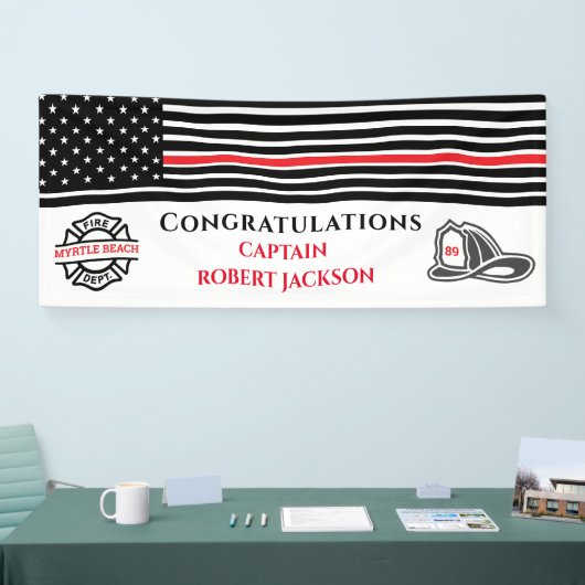 Vlaggenrode lijn voor brandweermannen spandoek (Beurs)