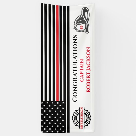 Vlaggenrode lijn voor brandweermannen spandoek (Verticaal)