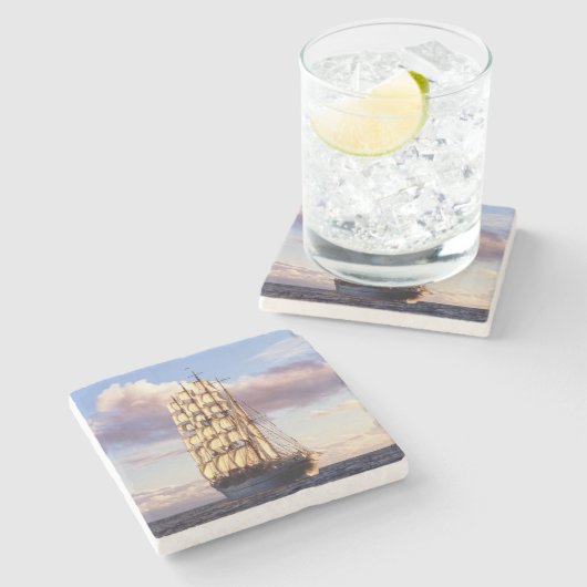 Vlaggenschip dat vaart op zee stenen onderzetter (Zijkant)