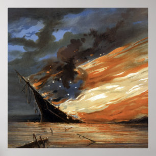 Vlaggenschip van de opstandelingen in brand tijden poster