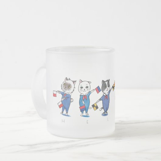 Vlaggensignaalkat/Hallo glasdrink glaswerk, afgewe Matglas Koffiemok (Voorkant links)