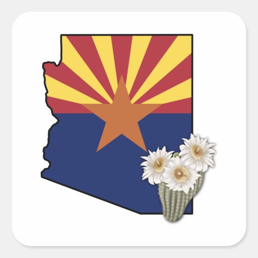 Vlaggenstaat Arizona Flower Saguaro Cactus Blossom Vierkante Sticker (Voorkant)
