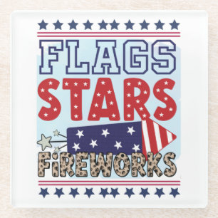 Vlaggensterren & Fireworks Patriottic US Independe Glazen Onderzetter