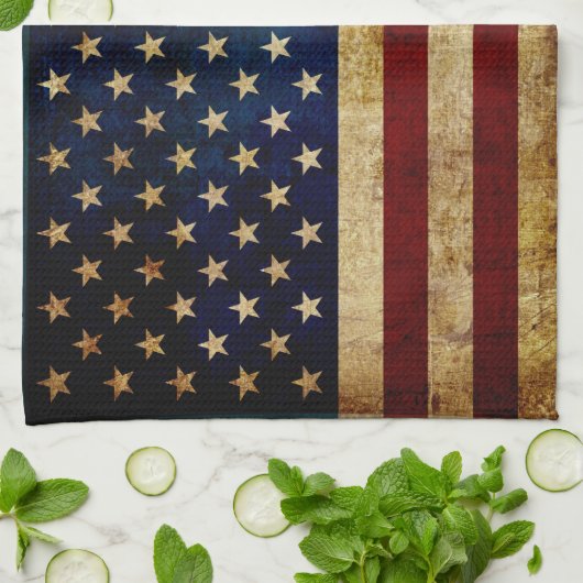 Vlaggenvlag (VS/Grunged) Theedoek (Gevouwen)