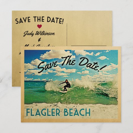 Vlagler Beach Save the Date Surfing Aankondigingskaart (Voorkant / Achterkant)
