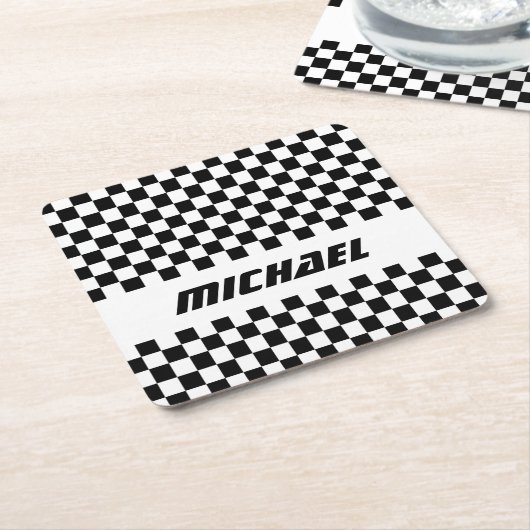 Vlagnaam van Cool Racing Black en White Checker Kartonnen Onderzetters (Schuin)