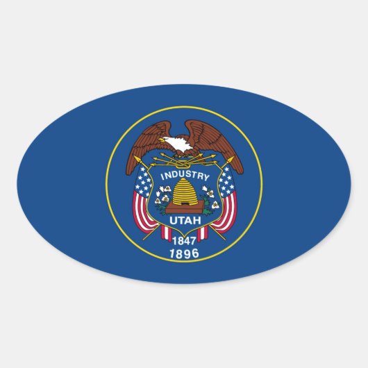 Vlagontwerp van de Utah-staat Ovale Sticker (Voorkant)