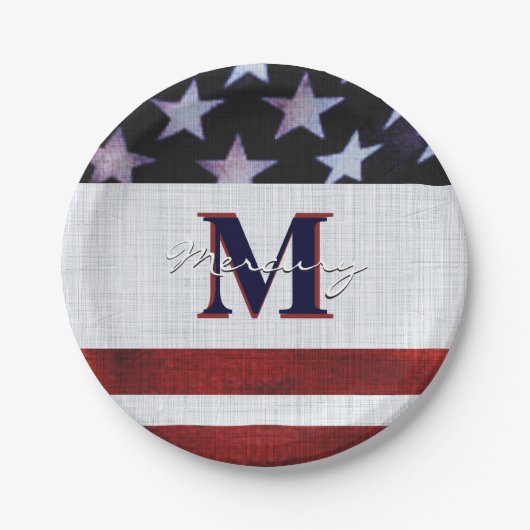  vlagpatriotticum van juli 4e Aangepast monogram 1 Papieren Bordje (Voorkant)