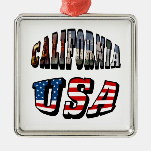 Vlagtekst Californië-Afbeelding en VS Metalen Ornament (Voorkant)