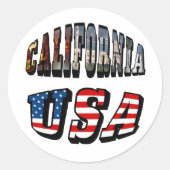 Vlagtekst Californië-Afbeelding en VS Ronde Sticker (Voorkant)
