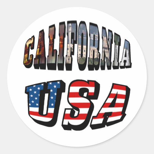 Vlagtekst Californië-Afbeelding en VS Ronde Sticker (Voorkant)