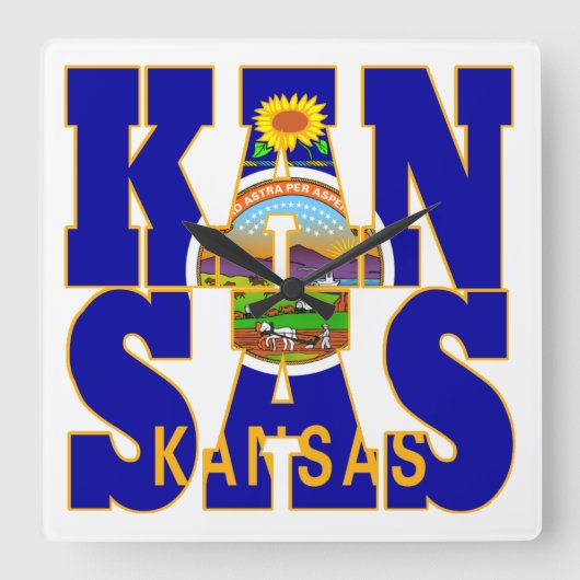 Vlagtekst Kansas-staat Vierkante Klok (Voorkant)