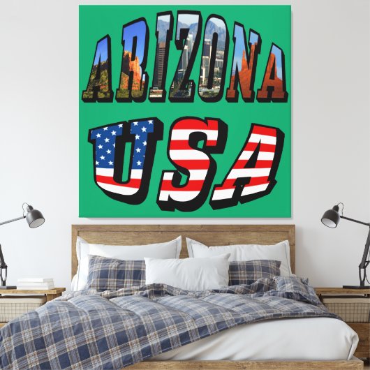 Vlagtekst van Arizona Afbeelding en VS Canvas Afdruk (Insitu (Slaapkamer))