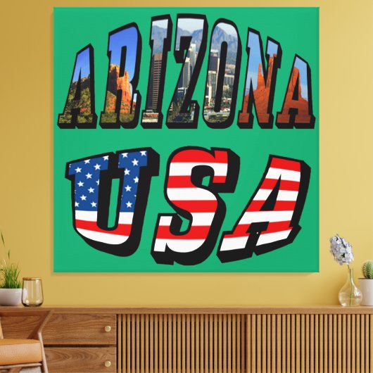 Vlagtekst van Arizona Afbeelding en VS Canvas Afdruk (Insitu (Woonkamer))