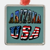 Vlagtekst van Arizona Afbeelding en VS Metalen Ornament (Voorkant)
