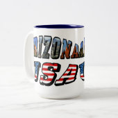 Vlagtekst van Arizona Afbeelding en VS Tweekleurige Koffiemok (Voorkant links)