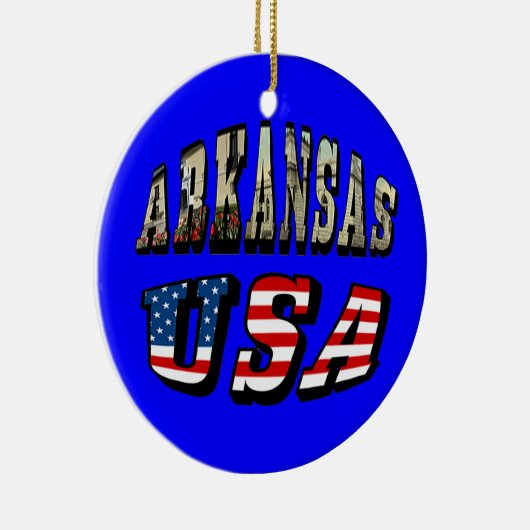 Vlagtekst van Arkansas Afbeelding en USA Keramisch Ornament (Rechts)