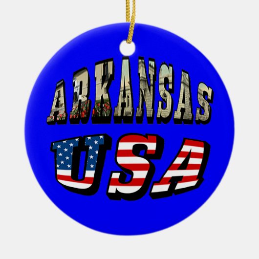 Vlagtekst van Arkansas Afbeelding en USA Keramisch Ornament (Voorkant)