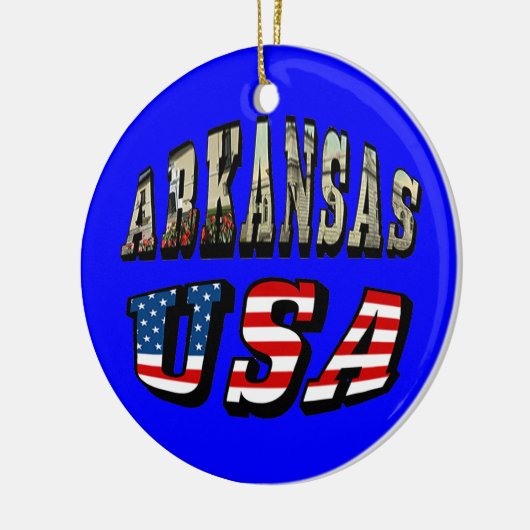 Vlagtekst van Arkansas Afbeelding en USA Keramisch Ornament (Links)