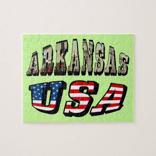 Vlagtekst van Arkansas Afbeelding en USA Legpuzzel (Horizontaal)