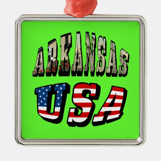 Vlagtekst van Arkansas Afbeelding en USA Metalen Ornament (Voorkant)