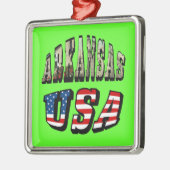 Vlagtekst van Arkansas Afbeelding en USA Metalen Ornament (Links)