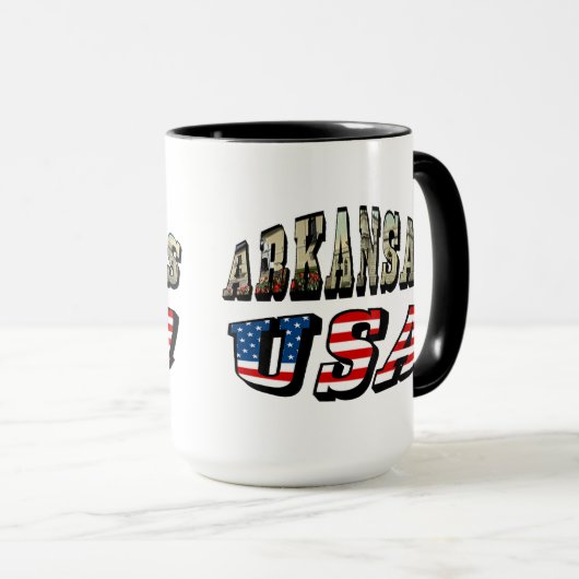 Vlagtekst van Arkansas Afbeelding en USA Mok (Voorkant rechts)