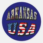 Vlagtekst van Arkansas Afbeelding en USA Ronde Sticker (Voorkant)