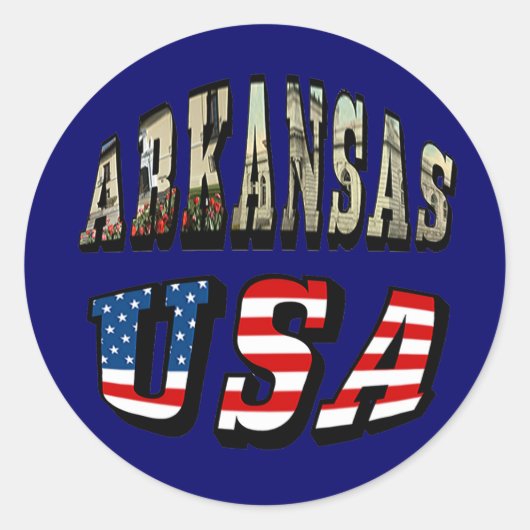 Vlagtekst van Arkansas Afbeelding en USA Ronde Sticker (Voorkant)
